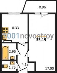 Однокомнатная квартира 35.19 м²